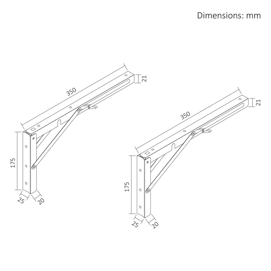 Soporte plegable para estantería de pared Maclean, mín. 300 mm, máx. 600 mm, máx. 50 kg, 2 unidades, MC-195