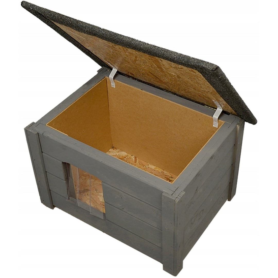 Caseta para perro Woodok, aislada, madera de abeto, gris + cama para perro