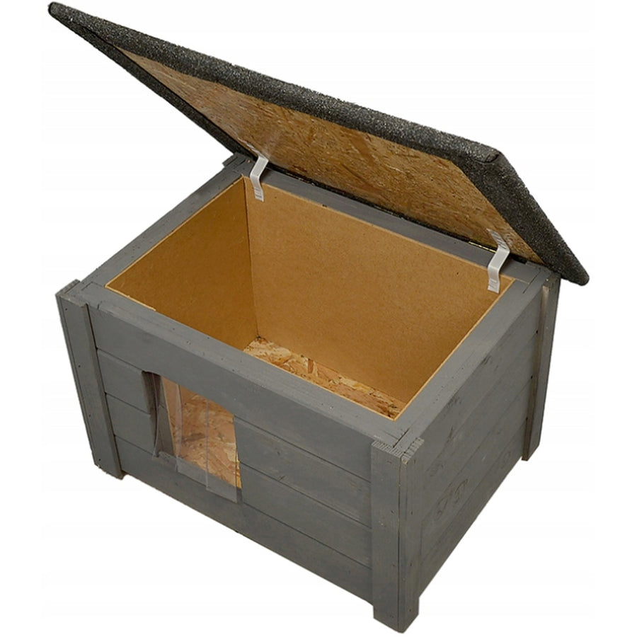 Caseta para perro Woodok, aislada, madera de abeto, gris + cama para perro
