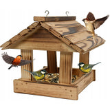 Comedero para pájaros Woodok, madera de abeto, cocido, ganchos resistentes + alpiste 1kg