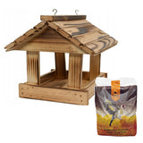 Comedero para pájaros Woodok, madera de abeto, cocido, ganchos resistentes + alpiste 1kg