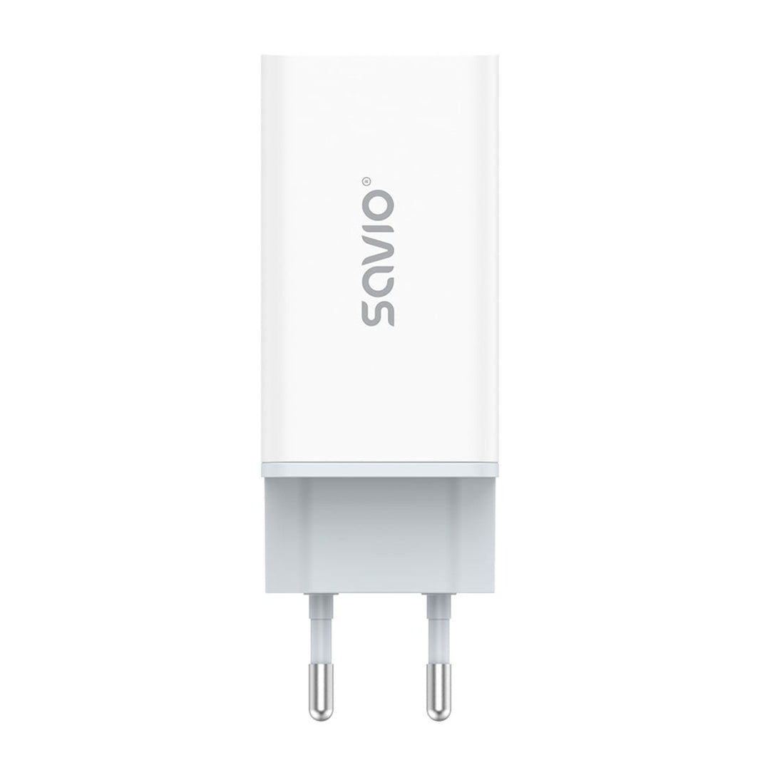 Cargador de red Savio, 1x USB-A, 2x USB-C, GaN, 65W, blanco, SAVLA-07
