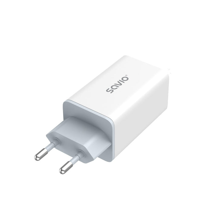Cargador de red Savio, 1x USB-A, 2x USB-C, GaN, 65W, blanco, SAVLA-07