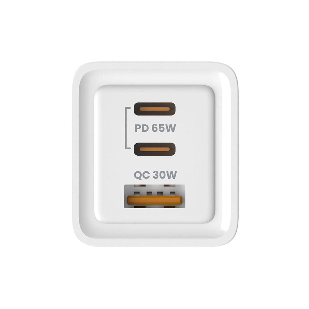 Cargador de red Savio, 1x USB-A, 2x USB-C, GaN, 65W, blanco, SAVLA-07