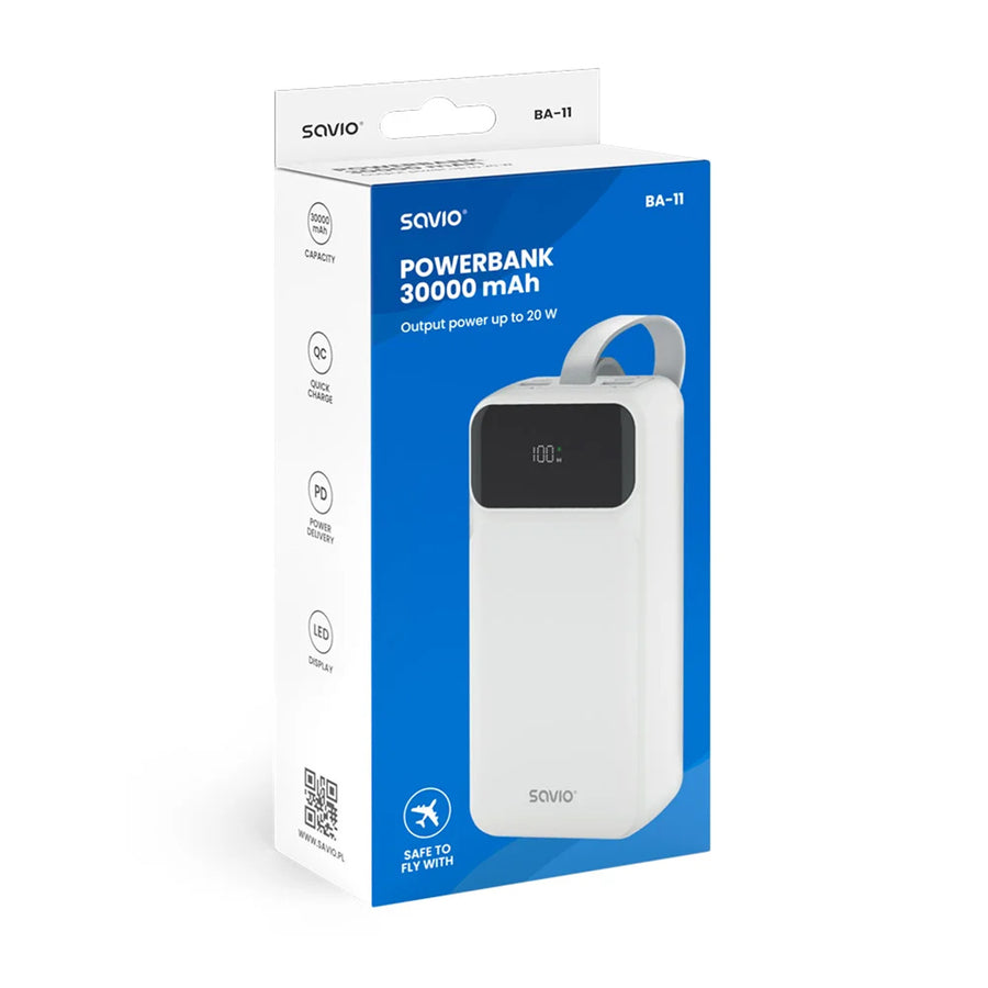 Powerbank SAVIO, 2 puertos USB, 1 puerto USB-C, carga rápida, Power Delivery, SAVBA-11