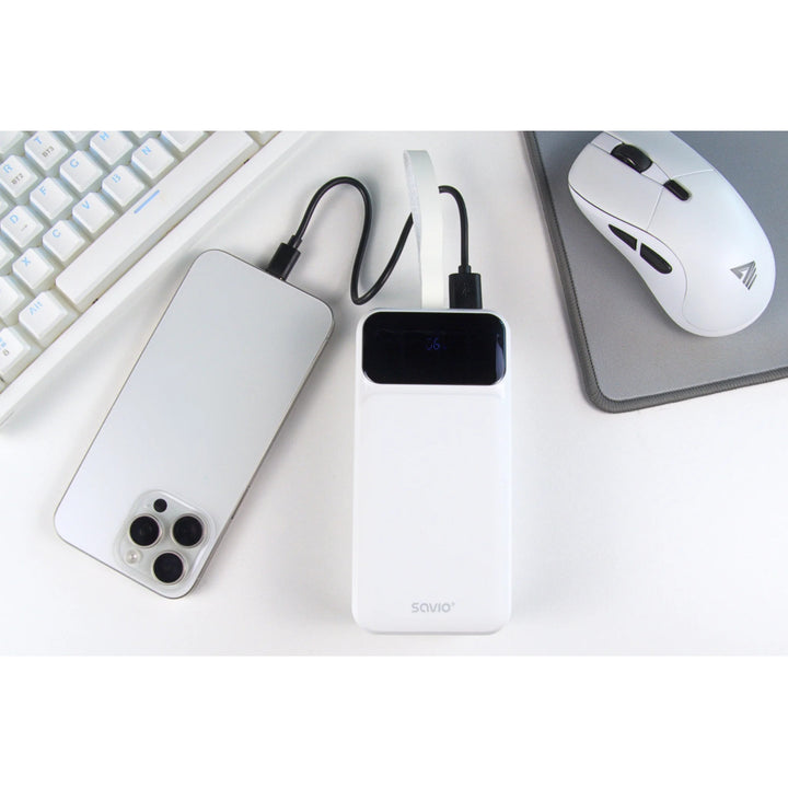 Powerbank SAVIO, 2 puertos USB, 1 puerto USB-C, carga rápida, Power Delivery, SAVBA-11