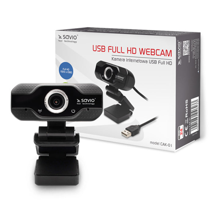Savio webcam, resolución Full HD 1920x1080, micrófono, USB, SAVCAK-01