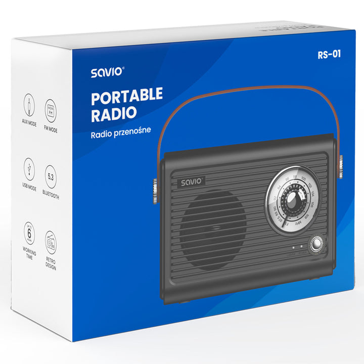 Radio FM portátil Savio, a pilas, Bluetooth, AUX, SAVRS-01