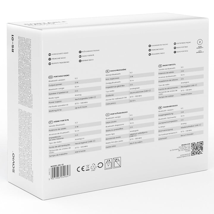Radio FM portátil Savio, a pilas, Bluetooth, AUX, SAVRS-01