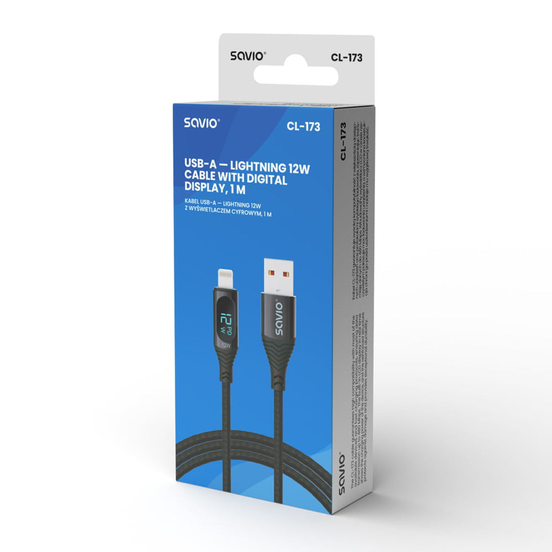 Cable Savio de USB a Lightning, pantalla digital, longitud 1m, SAVKABELCL-173