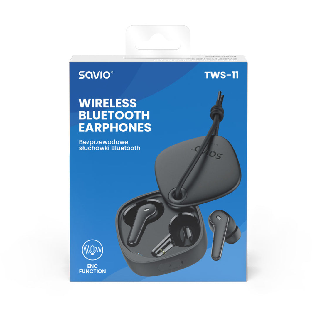 Auriculares inalámbricos Savio, Bluetooth 5.3, ENC, USB-C, negro, SAVSLTWS-11