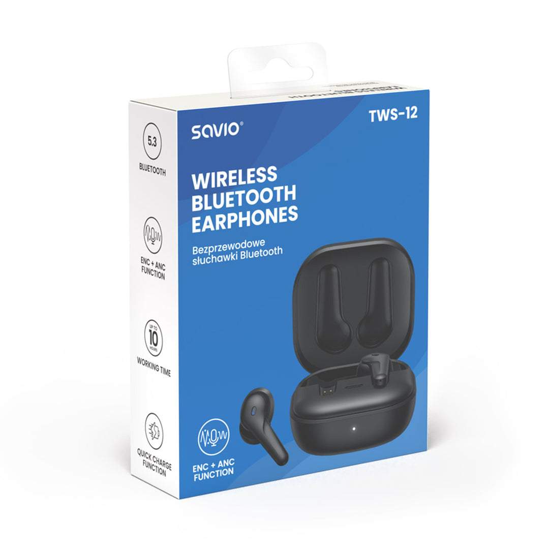 Auriculares inalámbricos Savio, Bluetooth 5.3, ANC, USB-C, negro