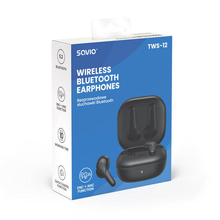 Auriculares inalámbricos Savio, Bluetooth 5.3, ANC, USB-C, negro