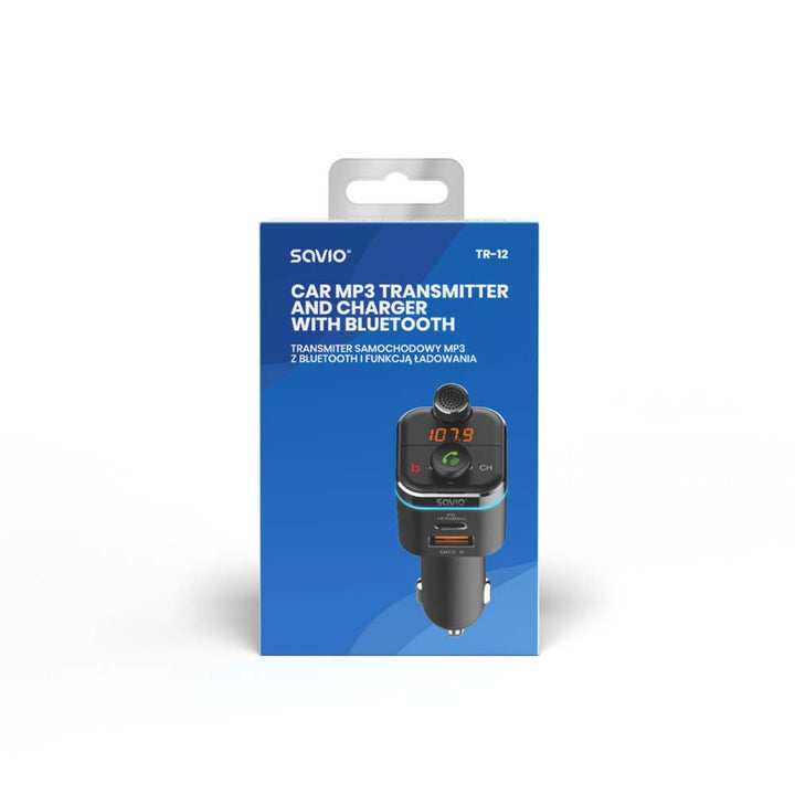 Transmisor para coche Savio MP3, Bluetooth 5.0, función de carga, negro, SAVFMTRANSTR-12