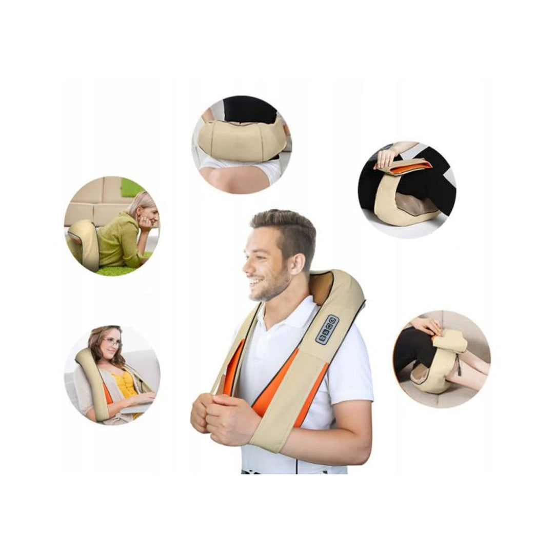 Masajeador de hombros LTC Shiatsu 6D, 3 velocidades, 5V, 24W, Función de calentamiento, Retroiluminación LED, Correas antideslizantes