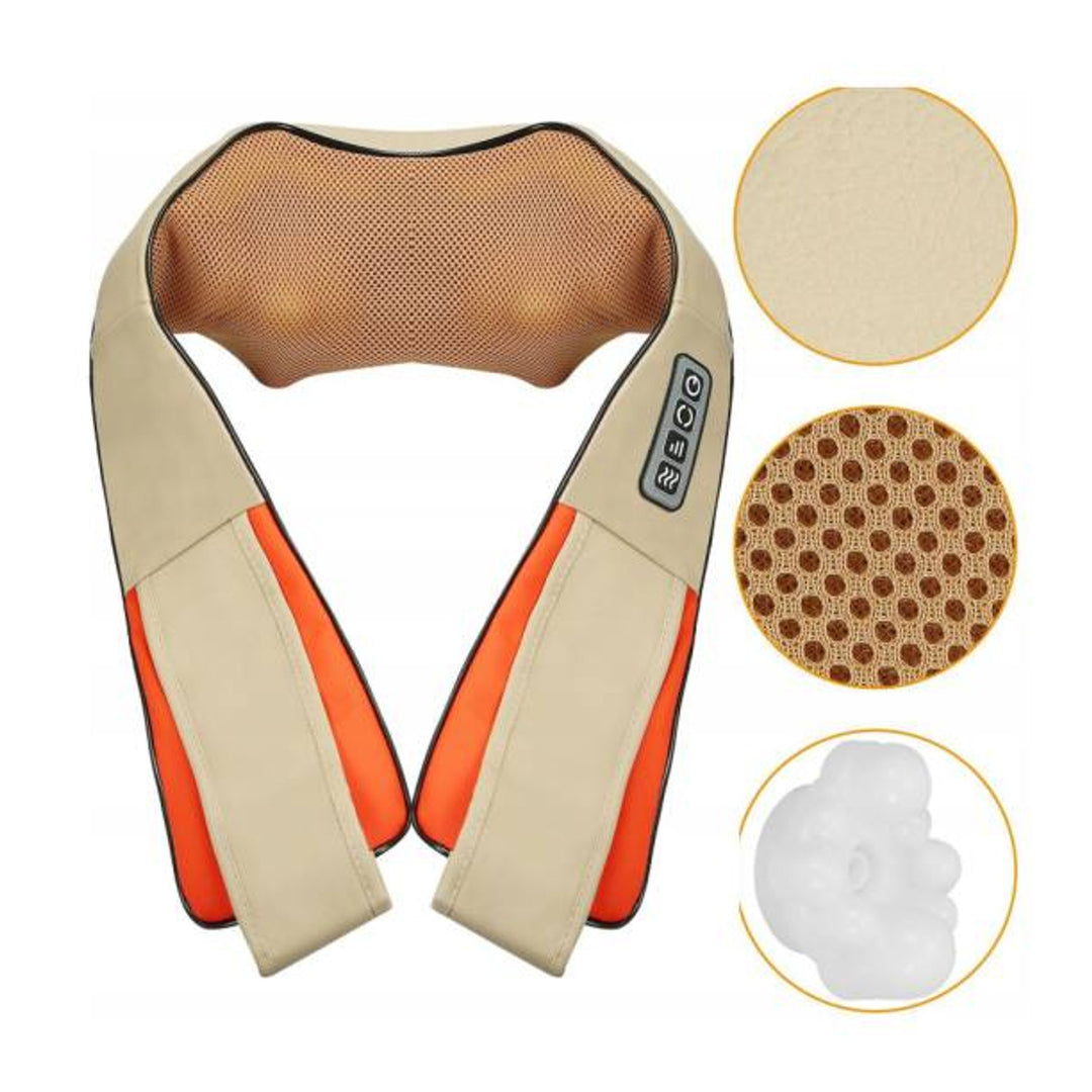 Masajeador de hombros LTC Shiatsu 6D, 3 velocidades, 5V, 24W, Función de calentamiento, Retroiluminación LED, Correas antideslizantes