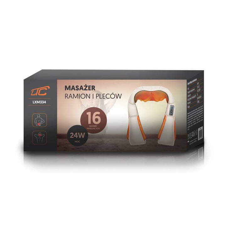 Masajeador de hombros LTC Shiatsu 6D, 3 velocidades, 5V, 24W, Función de calentamiento, Retroiluminación LED, Correas antideslizantes