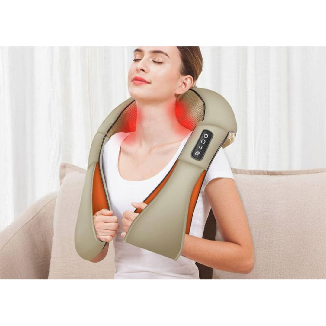 Masajeador de hombros LTC Shiatsu 6D, 3 velocidades, 5V, 24W, Función de calentamiento, Retroiluminación LED, Correas antideslizantes