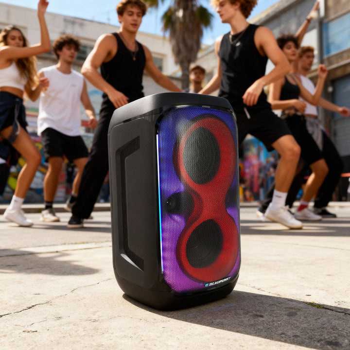 Blaupunkt Party Box Altavoz, iluminación LED, Bluetooth, USB y AUX, radio FM, función karaoke, mando a distancia, autonomía de la batería hasta 18h, PB60X