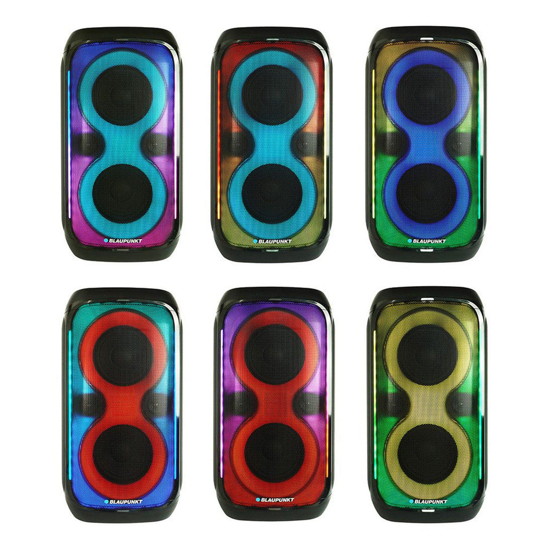 Blaupunkt Party Box Altavoz, iluminación LED, Bluetooth, USB y AUX, radio FM, función karaoke, mando a distancia, autonomía de la batería hasta 18h, PB60X