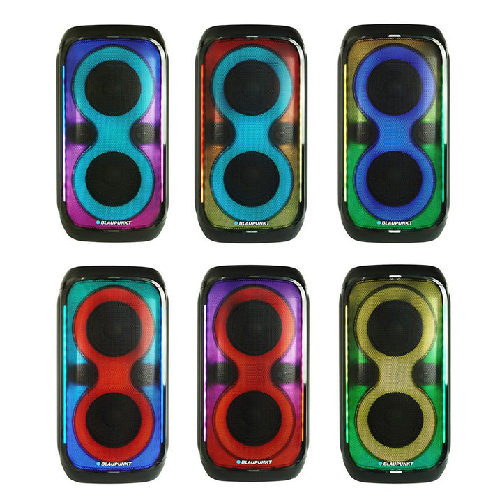 Blaupunkt Party Box Altavoz, iluminación LED, Bluetooth, USB y AUX, radio FM, función karaoke, mando a distancia, autonomía de la batería hasta 18h, PB60X