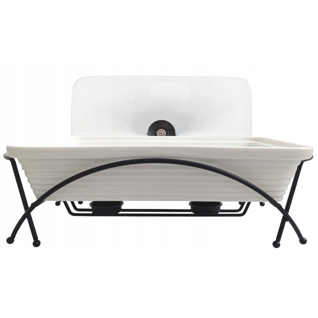 Calientaplatos de cerámica Maestro, rectangular, blanco, capacidad 2,4L, puede utilizarse en el horno, rejilla y tapa con asa incluidas, MR-11562-73