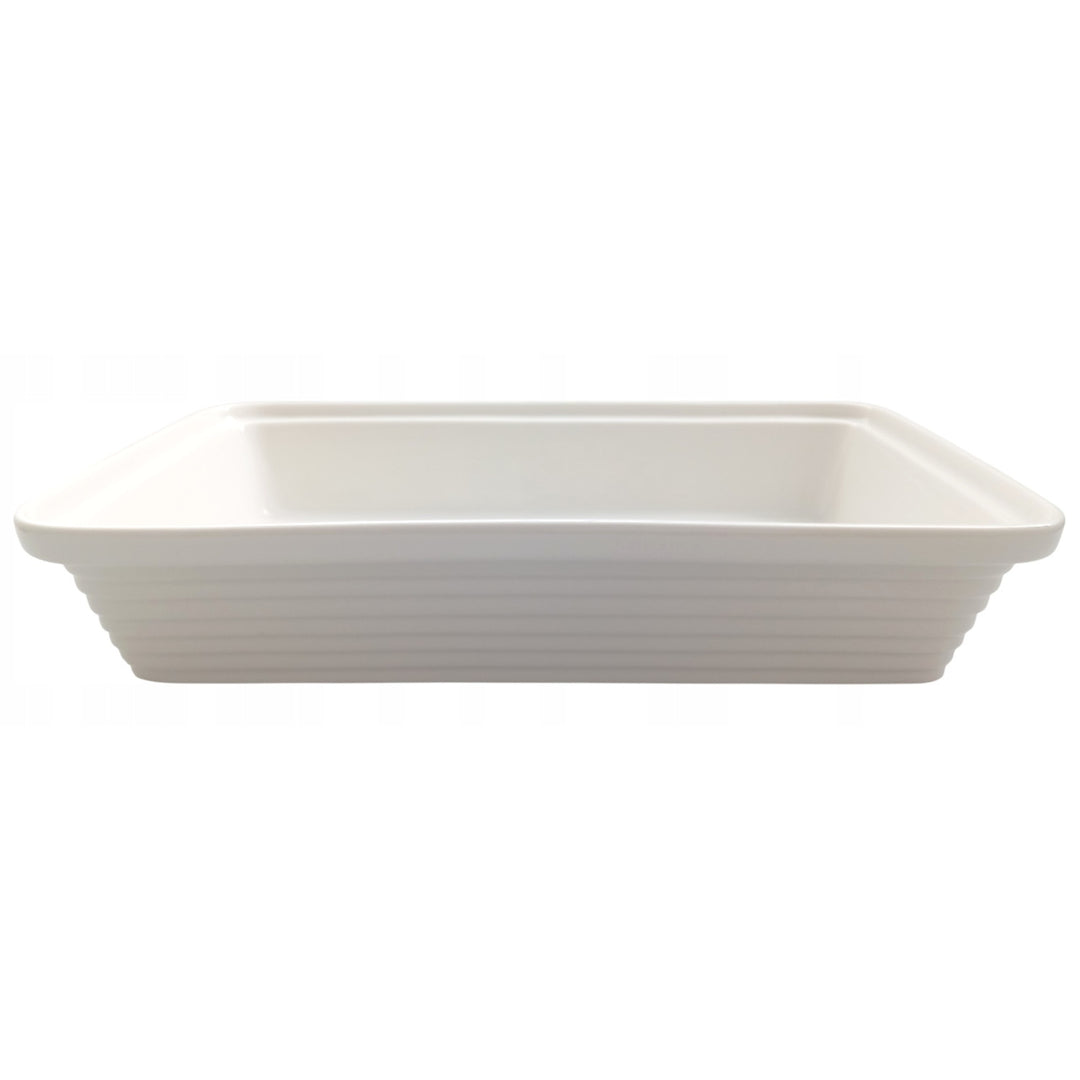 Calientaplatos de cerámica Maestro, rectangular, blanco, capacidad 2,4L, puede utilizarse en el horno, rejilla y tapa con asa incluidas, MR-11562-73