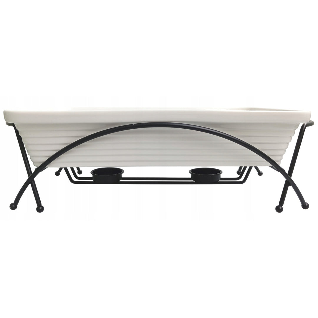 Calientaplatos de cerámica Maestro, rectangular, blanco, capacidad 2,4L, puede utilizarse en el horno, rejilla y tapa con asa incluidas, MR-11562-73