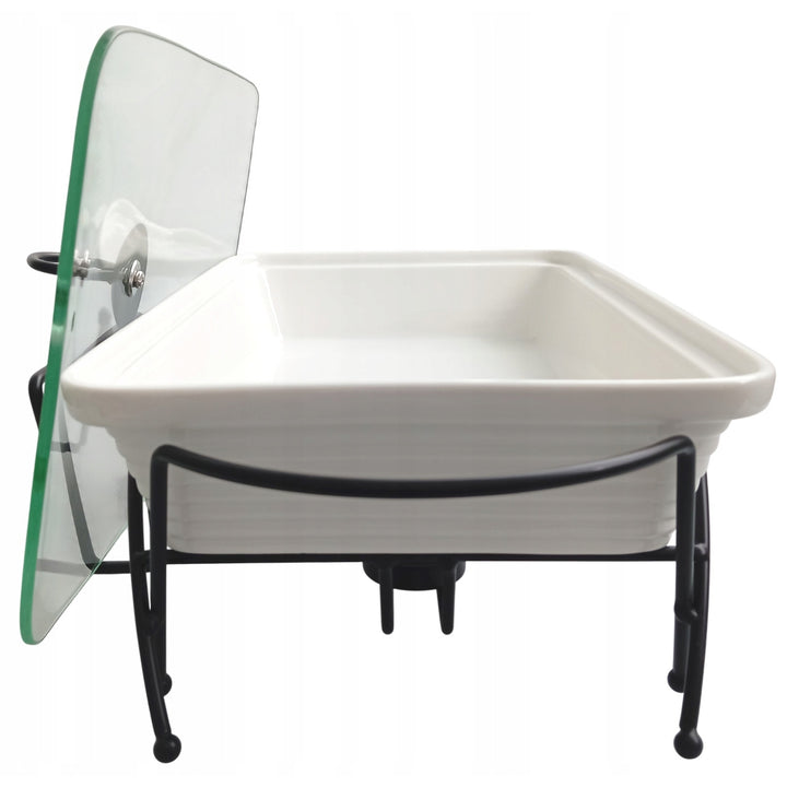 Calientaplatos de cerámica Maestro, rectangular, blanco, capacidad 2,4L, puede utilizarse en el horno, rejilla y tapa con asa incluidas, MR-11562-73