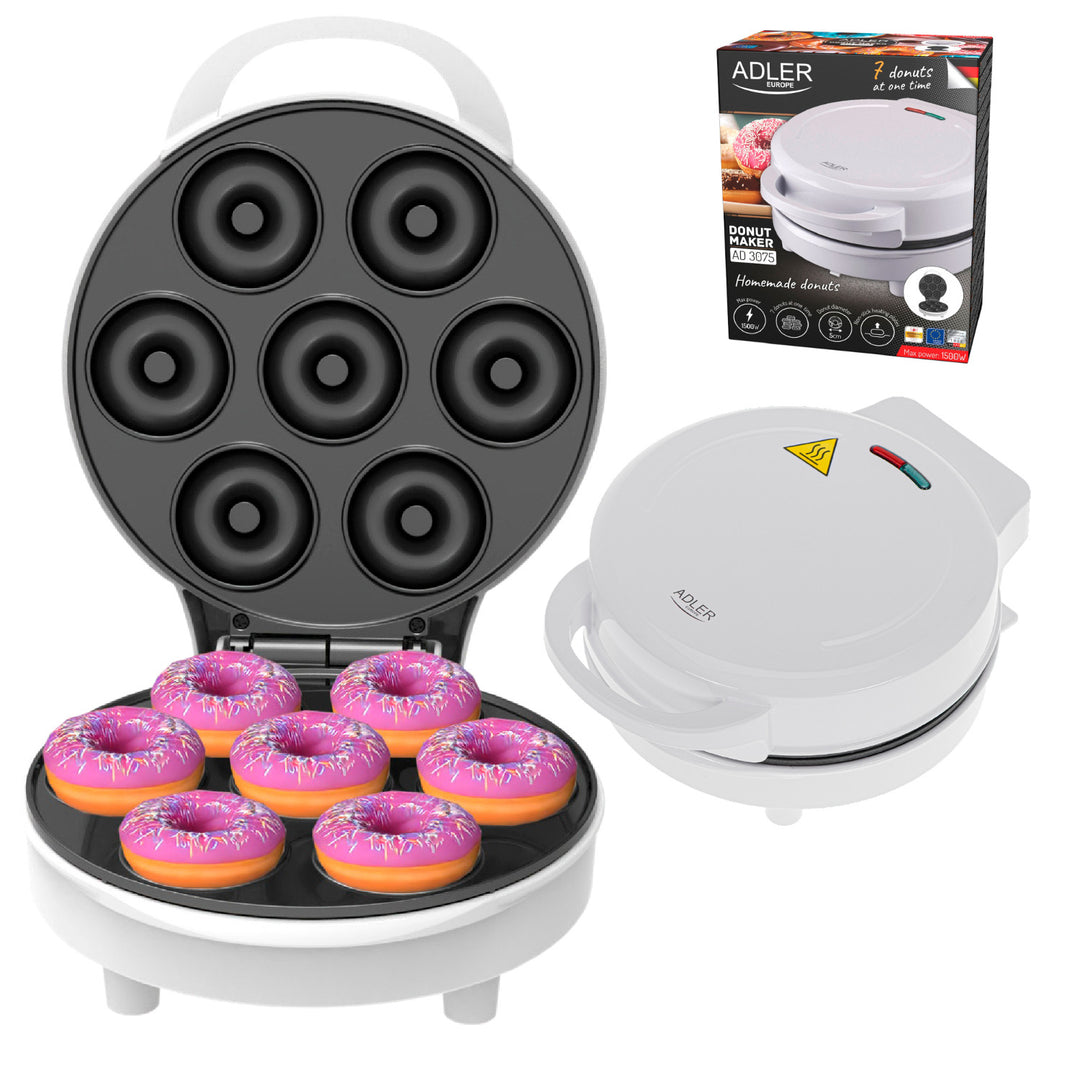 Roscadora Adler, para 7 rosquillas, revestimiento antiadherente, blanca, 1500W, AD 3075
