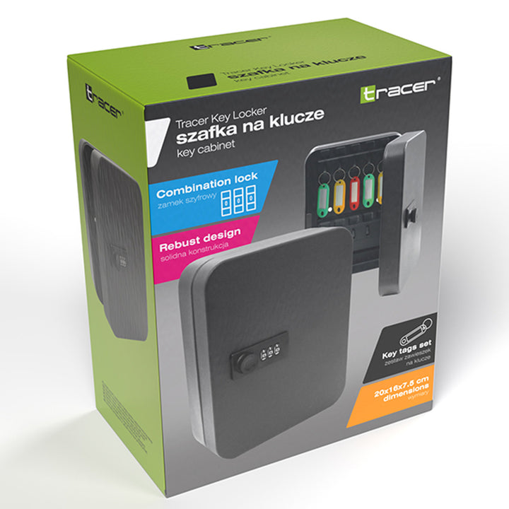 Armario para llaves Tracer, cerradura de combinación, 20 ganchos, acero, Armario para llaves