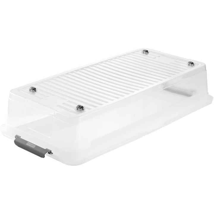 Contenedor Leo Keeeper con tapa, capacidad 33L, transparente, con ruedas, tapa con clips