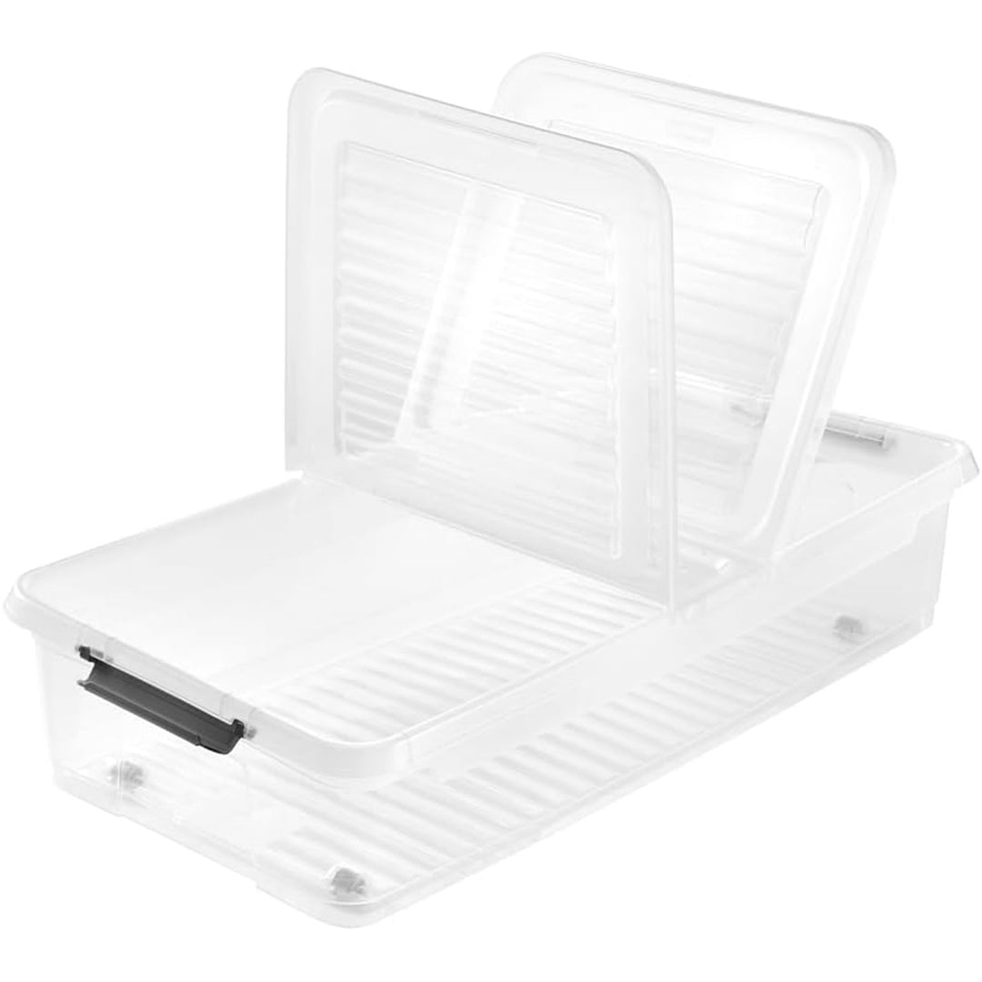 Contenedor Leo Keeeper con tapa, capacidad 33L, transparente, con ruedas, tapa con clips