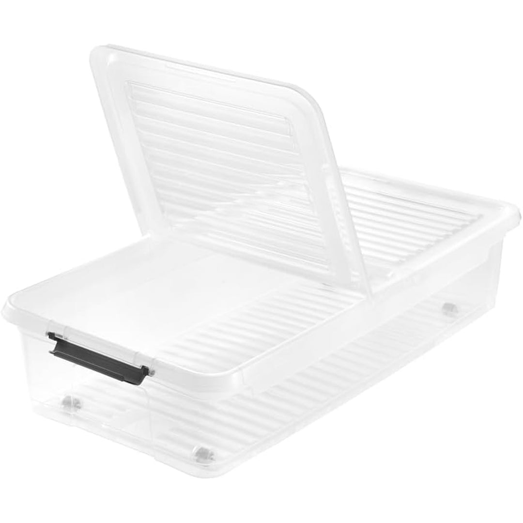 Contenedor Leo Keeeper con tapa, capacidad 33L, transparente, con ruedas, tapa con clips