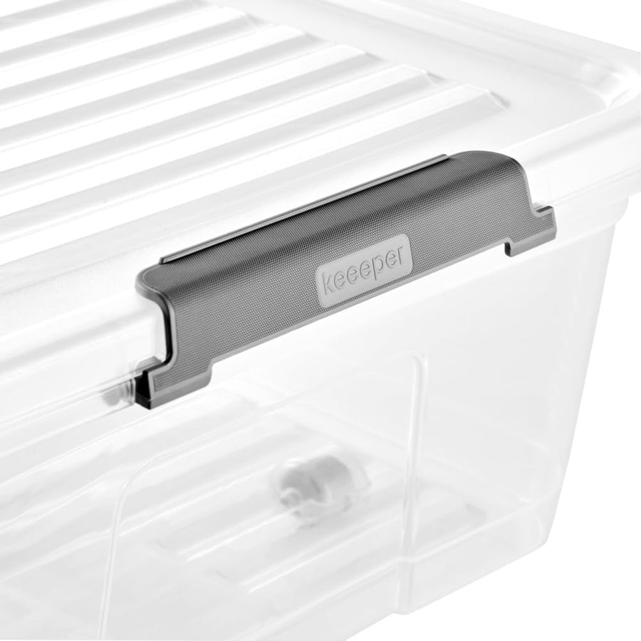 Contenedor Leo Keeeper con tapa, capacidad 33L, transparente, con ruedas, tapa con clips