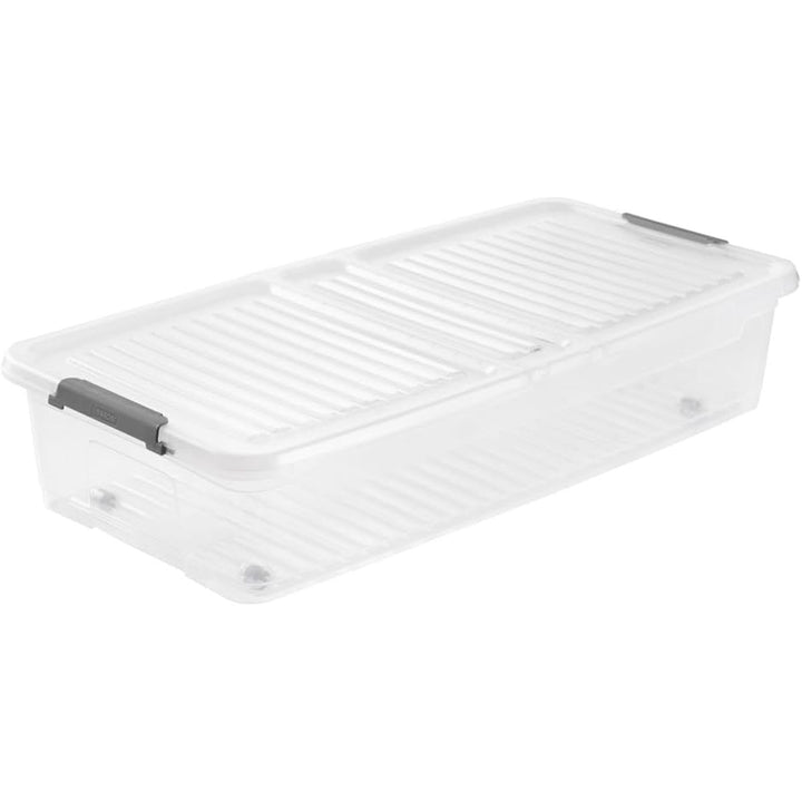 Contenedor Leo Keeeper con tapa, capacidad 33L, transparente, con ruedas, tapa con clips