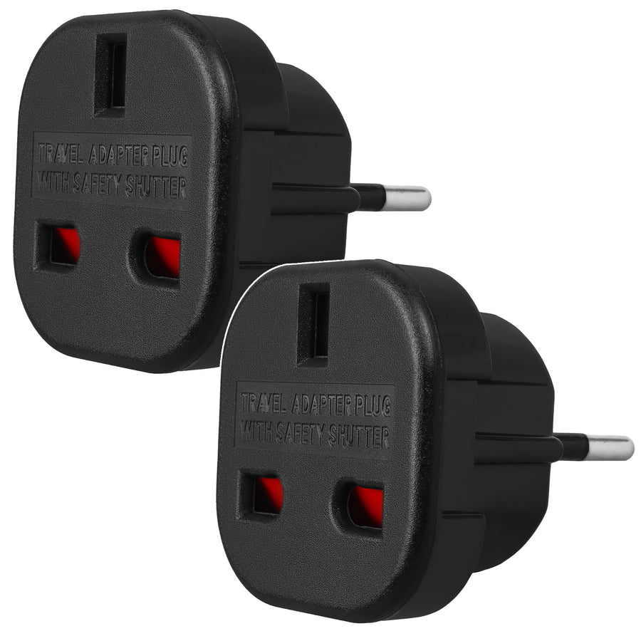 Adaptador Maclean de enchufe del Reino Unido a enchufe de la UE, negro, MCE72, 2 piezas