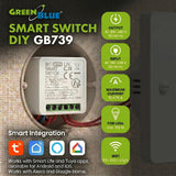 Relé WiFi empotrable GreenBlue, compatible con Android/iOS/Alexa/Google Home, 100-240 V CA, 50/60 Hz, máx. 16 A, para LED de 150 W, GB739