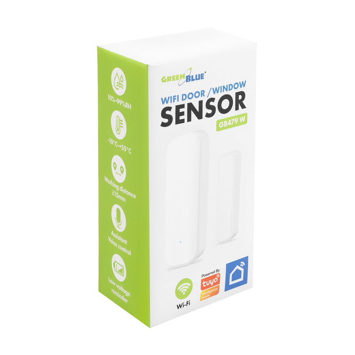 Contactor inalámbrico / sensor de apertura WiFi GreenBlue, Android/iOS, para puertas / ventanas, 3,0 V CC, LR03x2, GB479 W
