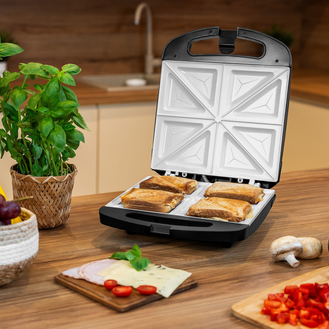 Tostadora de sándwiches Teesa, placas cerámicas, para 4 sándwiches, potencia máxima 1500 W, TSA3229B