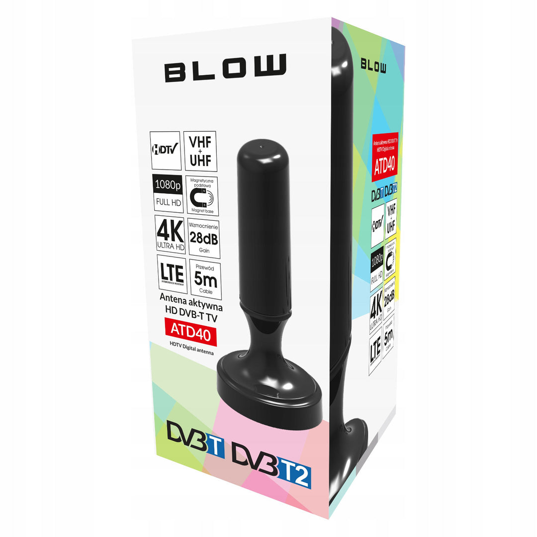 Antena DVB-T Blow, activa interna, ganancia de 28 dB, filtro LTE integrado, recepción en la banda de 168-790 MHz, 21-040#