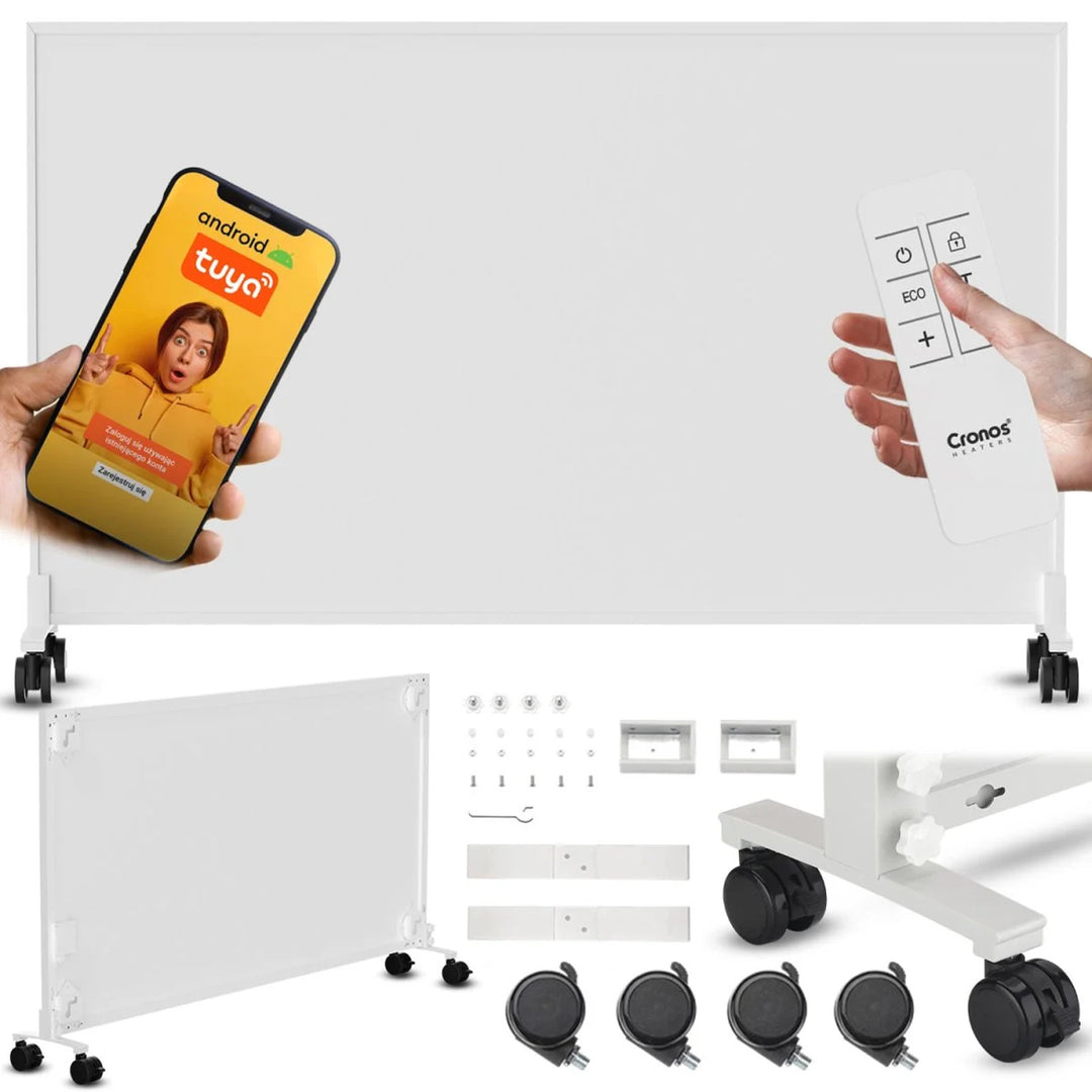 Radiador infrarrojo Cronos, 800 W, ideal para personas alérgicas, superficie mate, ultrafino, termostato integrado y control remoto por teléfono o mando a distancia, Carbon P800 TWP