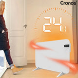 Radiador eléctrico Cronos, color blanco, potencia 450 W, calienta habitaciones de hasta 14 m², termostato integrado, control por mando a distancia, función de detección de ventanas abiertas, patas incluidas, WFH-450TW.