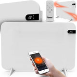 Radiador eléctrico Cronos, color blanco, potencia 450 W, calienta habitaciones de hasta 14 m², termostato integrado, control por mando a distancia, función de detección de ventanas abiertas, patas incluidas, WFH-450TW.