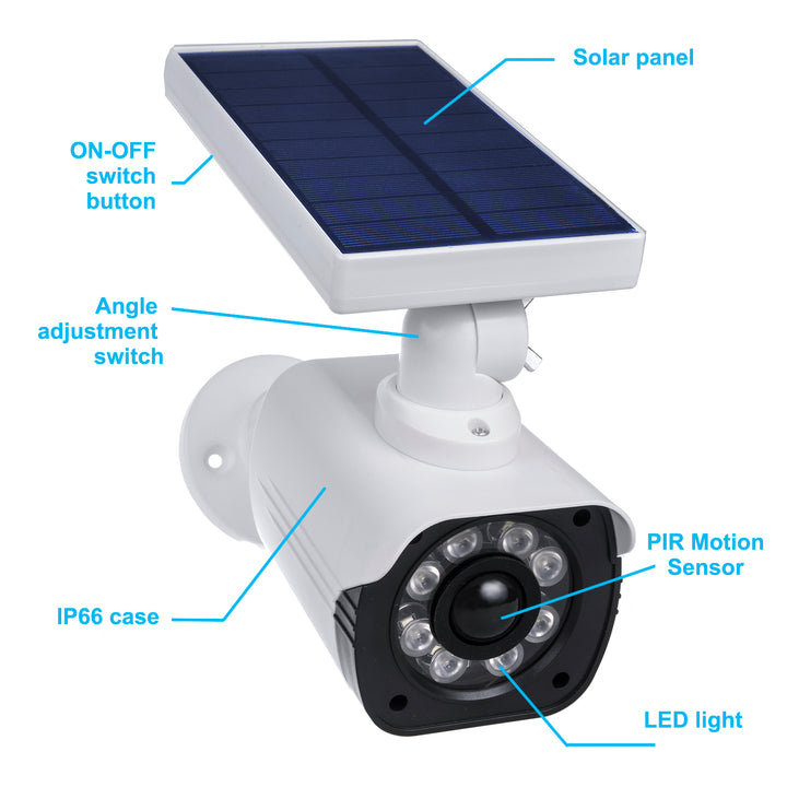 Cámara solar falsa, LED parpadeante, sensor de movimiento, iluminación LED, pegatina gratis, SOL1800S, 2 unidades