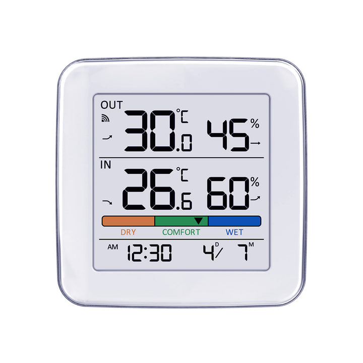 Estación meteorológica inalámbrica GreenBlue, temperatura + humedad IN/OUT, reloj + alarma + fecha, selección °C / °F, alcance hasta 60 m, GB169, 4 pilas AAA
