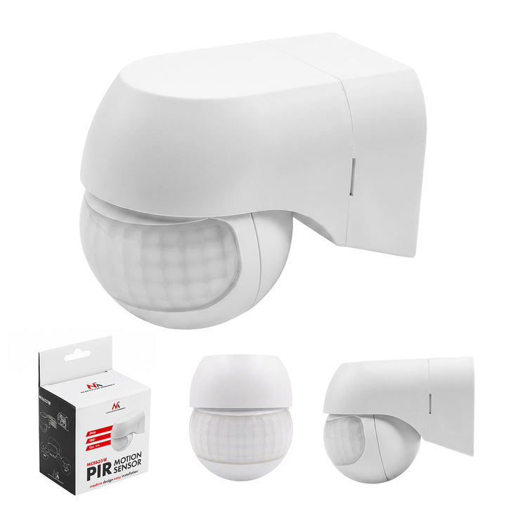 Sensor de movimiento PIR Maclean de 12-24 V, por infrarrojos, IP44, blanco, alcance de 12 m, carga máxima de 60/120 W, MCE623 W