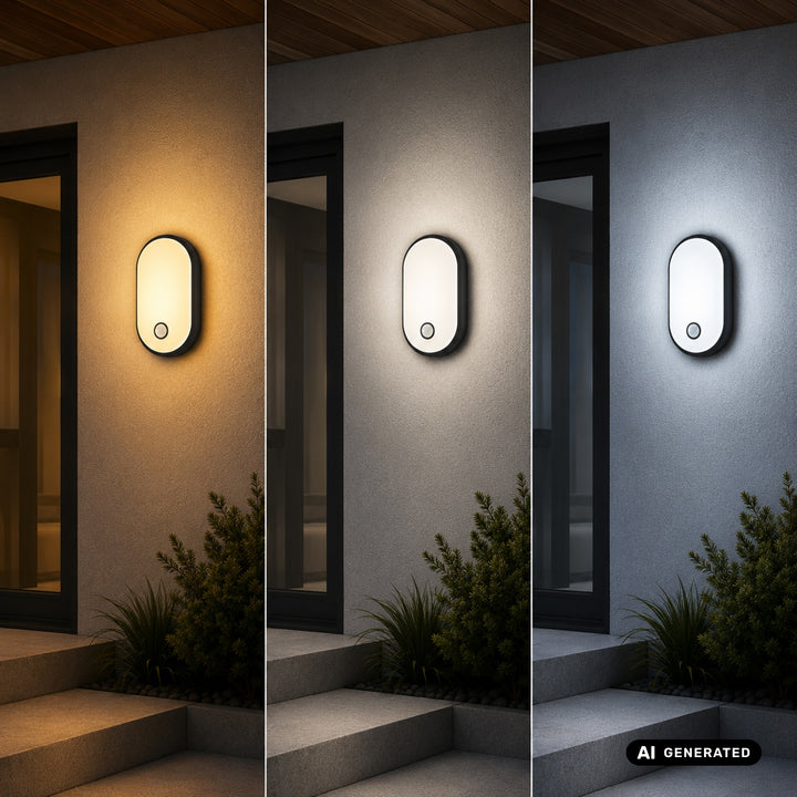 Lámpara LED con sensor de movimiento Maclean, sensor PIR, negra, 10 W/15 W/18 W, IP65, posibilidad de cambiar la temperatura de color a 3000/4000/6000 K, MCE534 B