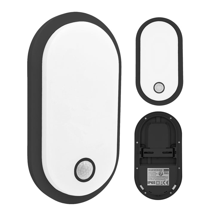 Lámpara LED con sensor de movimiento Maclean, sensor PIR, negra, 10 W/15 W/18 W, IP65, posibilidad de cambiar la temperatura de color a 3000/4000/6000 K, MCE534 B
