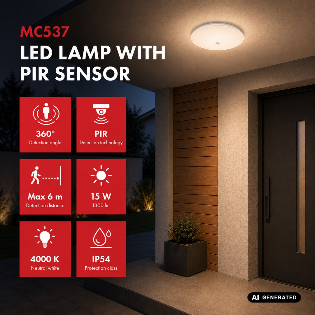 Lámpara LED con sensor PIR Maclean, de techo, 15 W, 1300 lm, IP54, 220-240 V~ 50/60 Hz, MCE537